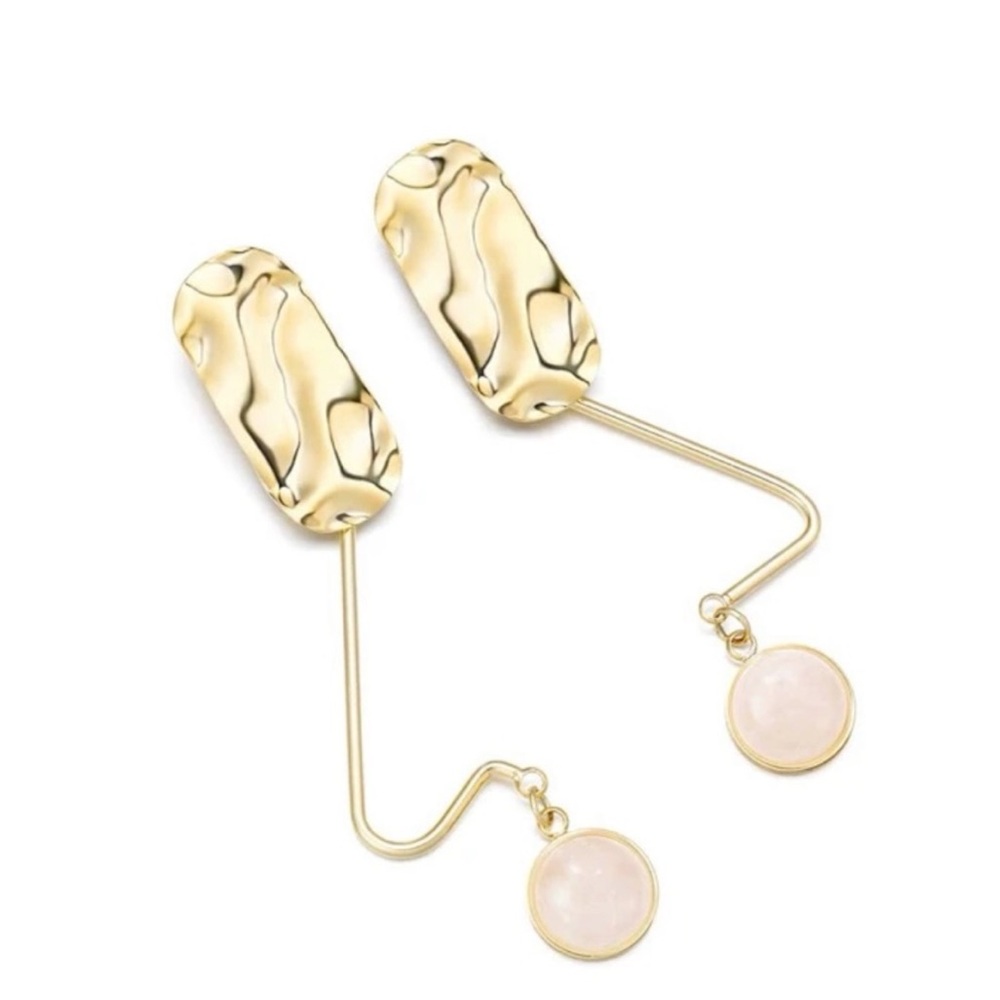 Gold Drop Earrings With Pink Pearl